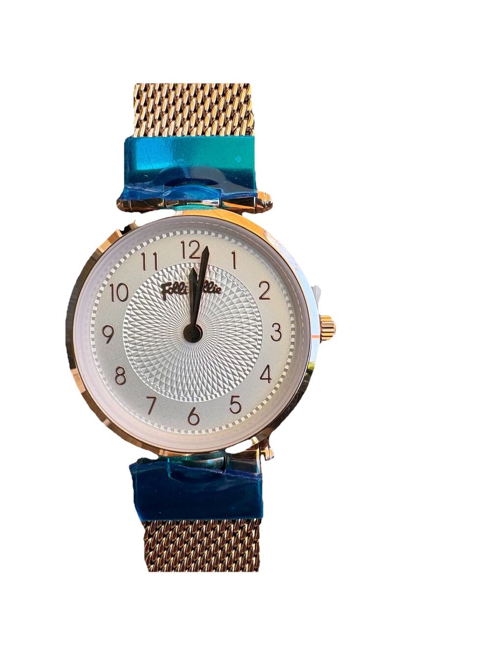 folli follie watch Women’s Stainless Steel Rose Gold Band White Boho Swirl NWOT